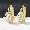 Leaf Brass Micro Pave Cubic Zirconia Hoop Earrings EJEW-P333-03G-1