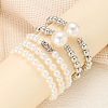 5Pcs 5 Styles Stylish CCB Plastic & Plastic Pearl & Rhinestone Beads Stretch Bracelets for Women WGF408F-01-6