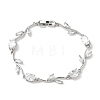 Brass Micro Pave Cubic Zirconia Oval & Leaf Link Chain Bracelets for Women BJEW-G764-05P-02-4