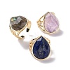 Natural Stone Teardrop Open Cuff Ring with Clear Cubic Zirconia RJEW-G257-06G-1