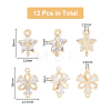 12Pcs 2 Styles Brass Clear Glass Connector Charms KK-DC0003-37-2