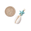 Cowrie Shell & Synthetic Turquoise Starfish Pendants PALLOY-JF03407-01-2