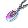 Synthetic Non-magnetic Hematite Oval Pendant Necklace with Beaded Chains for Women NJEW-F307-01-4