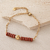 Synthetic Goldstone Hexagon Heishi Beads & 304 Stainless Steel Paperclip Chain Necklace & Bracelets for Women SG1071-3-3