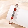 Round Natural Carnelian & Cloudy Quartz Beads & Brass Spacer Beads Beaded Stretch Bracelets for Women BJEW-JB14074-1