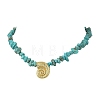 Ocean Brass Sea Animals Pendant Synthetic Turquoise Chip Beaded Necklaces for Women NJEW-JN06424-02-4