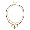 Natural Tiger Eye Oval Pendant Brass Cable Chain Double Layer Necklaces for Women NJEW-JN06196-2