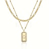 Brass Micro Pave Clear Cubic Zirconia Rectangle with Initial Pendant Double Layer Necklaces for Women FS-WG478B5-17-1
