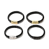 Black Leather & 304 Stainless Steel Rope Braided Cord Bracelet Magnetic Clasp for Men Women BJEW-C021-12-1