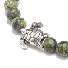 Gemstone Round & Alloy Sea Turtle Beaded Stretch Bracelet for Women BJEW-JB08579-5