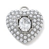 Rack Plating Brass Micro Pave Clear Cubic Zirconia with ABS Plastic Pearl Pendants KK-G515-55P-1