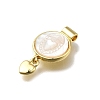 Brass Pave Natural White Shell Flat Round with Heart Pendants KK-C090-37G-05-3