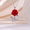 Valentine's Day Flocking Brass Micro Pave Clear Cubic Zirconia Rose Flower Pendant 304 Stainless Steel Cable Chain Necklaces for Women WG19B77-02-1