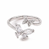 Clear Cubic Zirconia Butterfly Open Cuff Ring RJEW-B028-26P-2