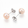 Pearl Ball Stud Earrings EJEW-Q701-01B-01-1