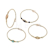 Faceted Horse Eye Natural Mixed Stone Herringbone Wire-Wrapped Brass Open Cuff Bangles with Natural Pearl for Women BJEW-JB14303-3
