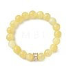 Round Natural Golden Silk Jade & Brass Micro Pave Cubic Zirconia European Beads Stretch Bracelets for Women BJEW-JB14057-3