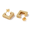 Square Box Design Brass Micro Pave Clear Cubic Zirconia Stud Earrings for Women EJEW-A110-07G-3