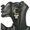 Round with C-Shaped Natural Pearl & 304 Stainless Steel Tassel Chandelier Earrings EJEW-JE07025-2