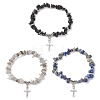 3Pcs Natural Mixed Gemstone Chip Beaded Stretch Bracelets BJEW-JB12316-2