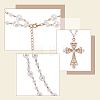 2Pcs 2 Colors Alloy and Imitation Pearl Cross Big Pendant Double-Layer Link Chain Necklaces for Women NJEW-AR0001-09-3