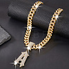 Alloy Full Crystal Rhinestone Letter Pendant Cuban Link Chain Necklaces for Men FS-WGEAD7F-04-1