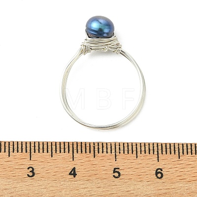 Copper Wired Natural Pearl Finger Rings RJEW-JR01037-1