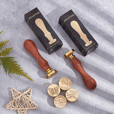 Brass Wax Seal Stamp with Handle AJEW-WH0184-0299-1