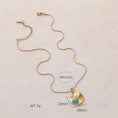 304 Stainless Steel with Dyed Synthetic Turquoise Disc Pendant Necklaces for Women ON4830-1