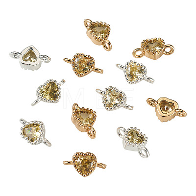 12Pcs 2 Colors Brass Pave Cubic Zirconia Heart Links Connector Charms KK-TA0003-48C-1