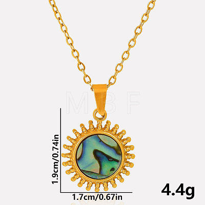 304 Stainless Steel Pave Natural Paua Shell Sun Pendant Necklaces WM7741-3-1