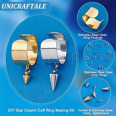 Unicraftale DIY Cone Charm Cuff Ring Making Kit STAS-UN0039-59-1