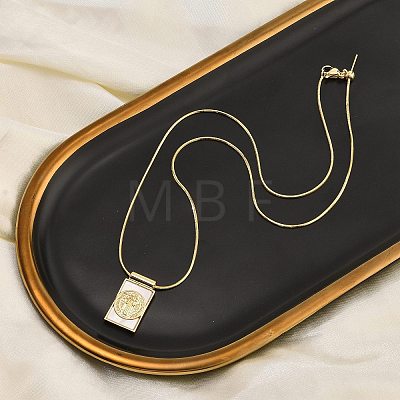 Brass Pave Shell Rectangle Saint Benedict Medal Pendants Necklaces for Women NJEW-Z053-01G-01-1