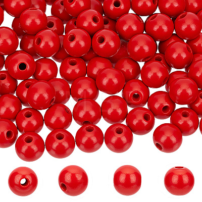 Spray Painted Round Natural Schima Wood Beads WOOD-PA0001-81B-01-1