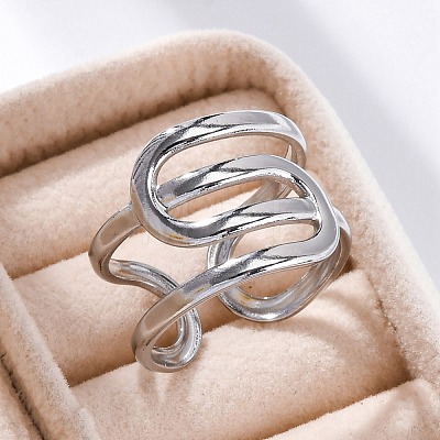 304 Stainless Steel Open Cuff Rings for Women RJEW-F174-03P-1