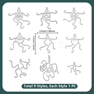 9Pcs 9 Styles Brass 5 Claw Blank Pendant Cabochon Settings KK-PH0015-62P-1