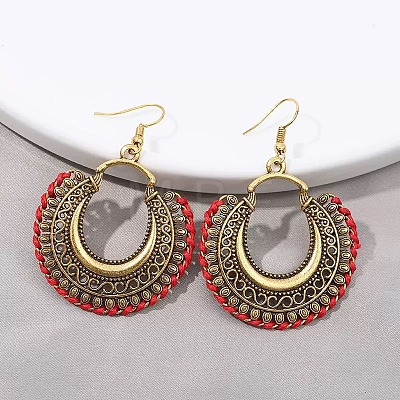 Bohemian Style Alloy & Cotton Cord Dangle Earrings FS-WGA9B48-04-1