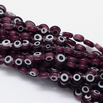 Handmade Evil Eye Lampwork Flat Round Bead Strands LAMP-L058-10mm-03-1