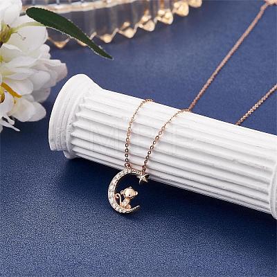 Chinese Zodiac Necklace Monkey Necklace 925 Sterling Silver Rose Gold Monkey on the Moon Pendant Charm Necklace Zircon Moon and Star Necklace Cute Animal Jewelry Gifts for Women JN1090I-1