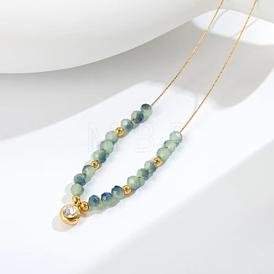 Stainless Steel Crystal Rhinestone Flat Round Pendant Glass Beaded Necklaces for Women GE4228-2-1