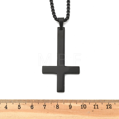 304 Stainless Steel Inverted Cross Pendant Box Chain Necklaces NJEW-NH0001-07EB-1