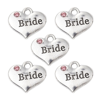 Wedding Theme Antique Silver Tone Tibetan Style Heart with Bride Rhinestone Charms TIBEP-YW0001-37A-1