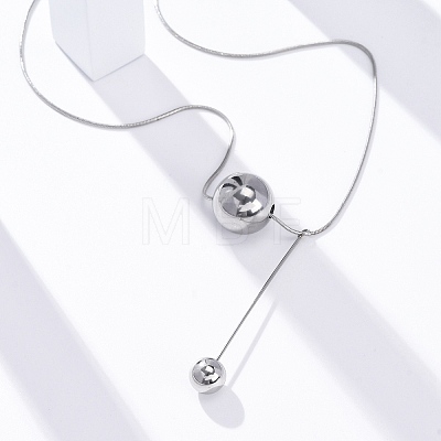 304 Stainless Steel Round Ball Pendant Snake Chain Necklaces NJEW-U028-03P-1