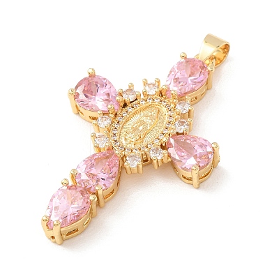 Rack Plating Brass Micro Pave Cubic Zirconia Pendants ZIRC-I059-15G-07-1