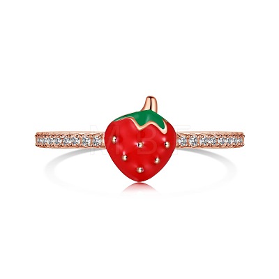 Enamel Strawberry Finger Rings RJEW-Q814-10RG-1