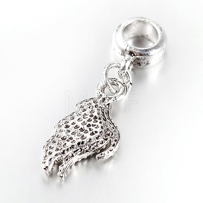 Antique Silver Tone Large Hole Alloy Rhinestone European Dangle Charms CPDL-E028-01AS-1