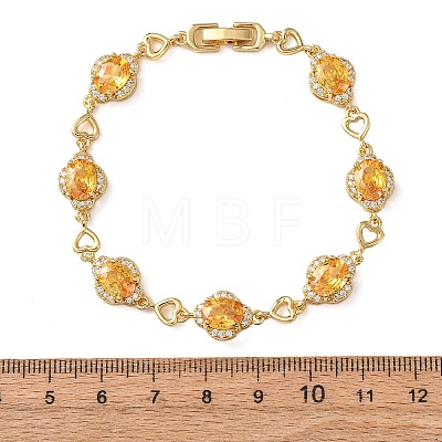 Heart & Oval Brass Micro Pave Cubic Zirconia Link Chain Bracelets for Women BJEW-A163-03G-03-1