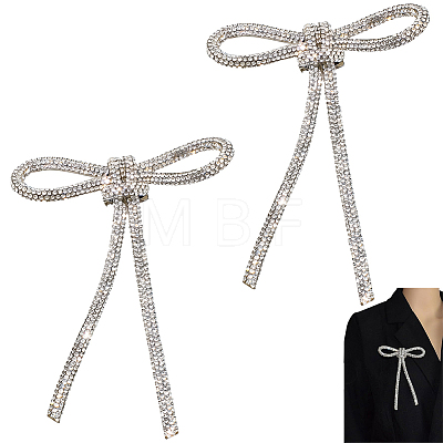 2pcs Bowknot Iron Rhinestone Brooches JEWB-CP0001-63-1
