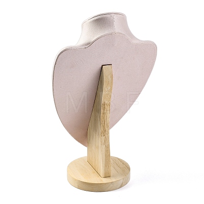 Bust Shaped Microfiber & Wood Jewelry Necklace & Earrings Display Stands NDIS-H042-01C-03-1