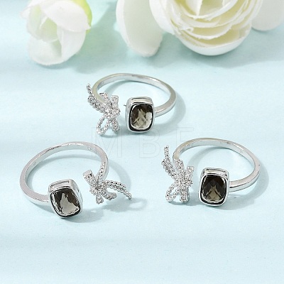 Brass Micro Pave Cubic Zirconia Finger Rings CU-CBA260E-12P-1